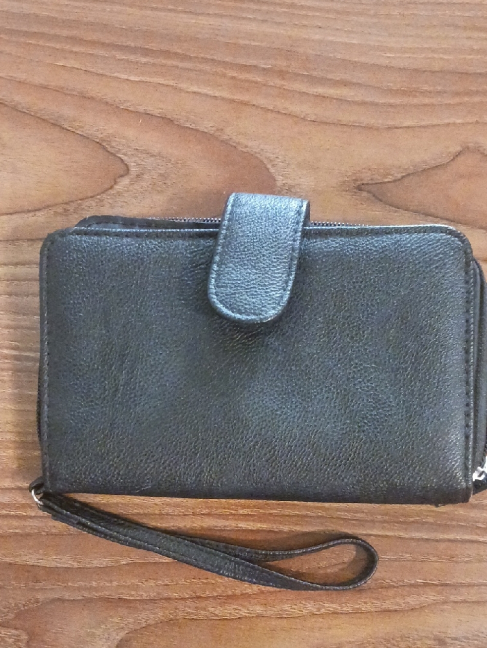 Classic Black Leather Wristlet Clutch